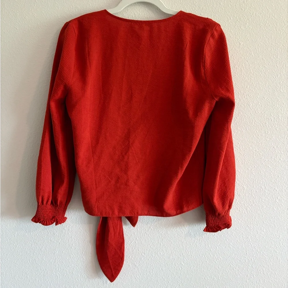 Madewell Smocked Puff-Sleeves Wrap Top V-Neck Blouse Women’s Small Orange MC074